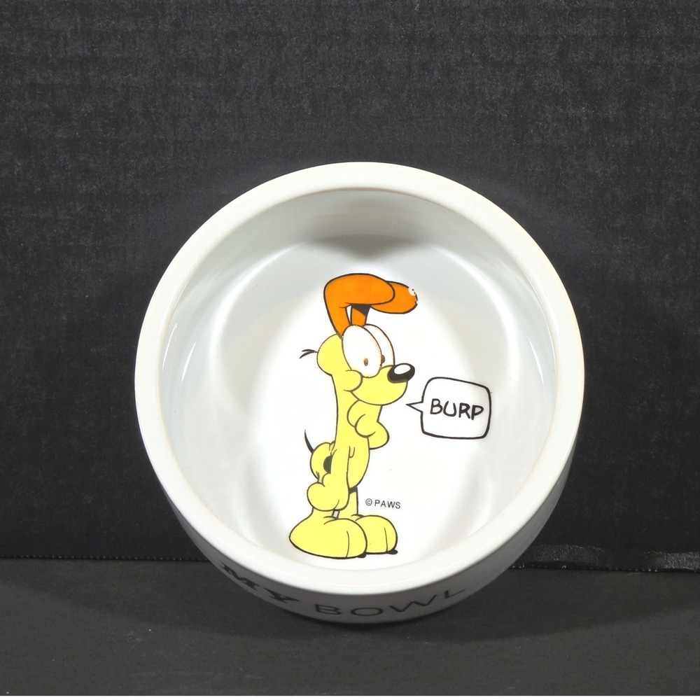 PAWS Garfield Odie Dog Bowl White Ceramic Retro 90s Burp My Bowl Small Good